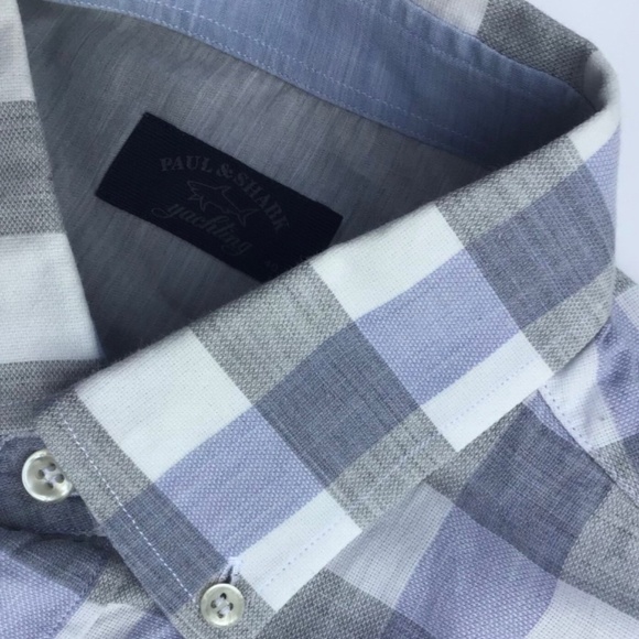 Paul & Shark Pale gray checks cotton shirt Sz 40/16 made in Italy 🇮🇹 - Picture 5 of 10